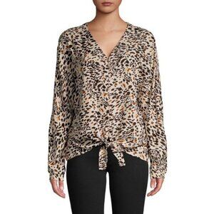 Anthropologie BeachLunchLounge Blouse Women's Size Med Beige Brown Animal Print